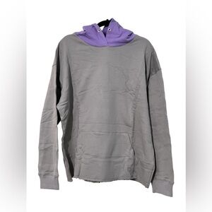 Homme femme‎ hoodie sweater sweatshirt distressed hem 100% cotton gray size XL